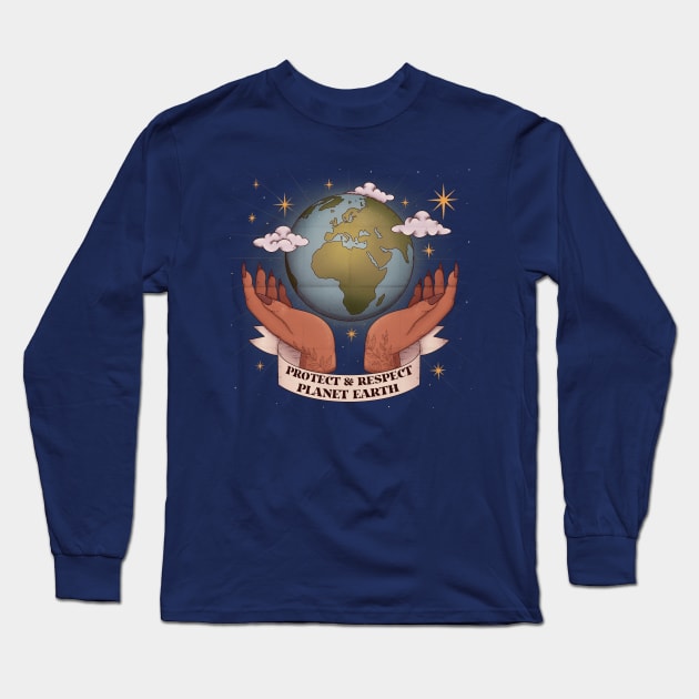 Protect and Respect Planet Earth Long Sleeve T-Shirt by chiaraLBart